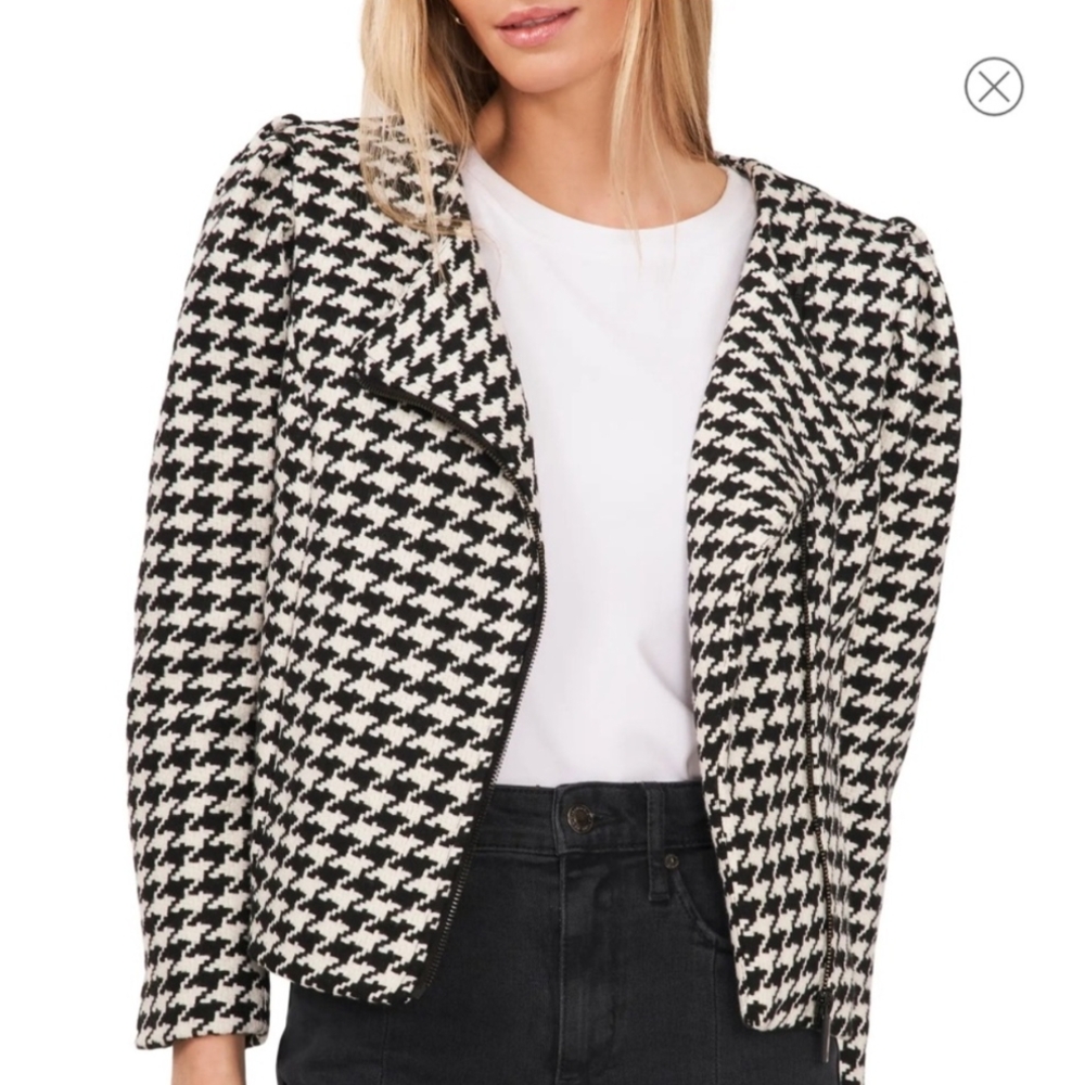 Vince Camuto Black and White Houndstooth Blazer Structured Fit